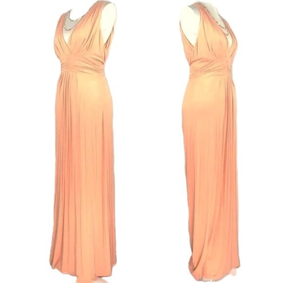 IMAN Sexy V-Neck Front and Back Sleeveless Peach Maxi Dress LARGE NWT $99.00 - Picture 2 of 6